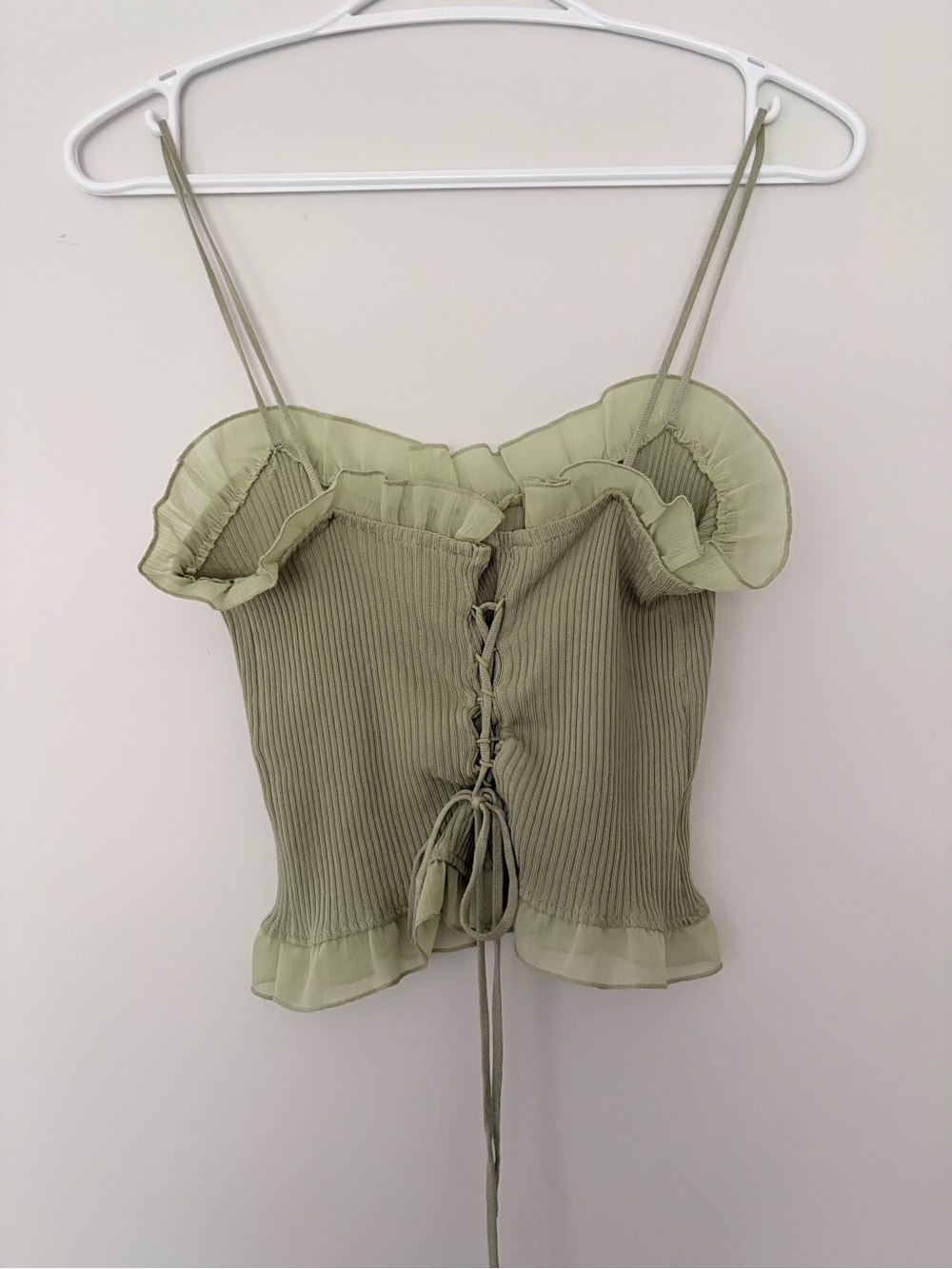 Light Green Ruffle-Trim Ribbed Camisole Top - Picture 2 of 2
